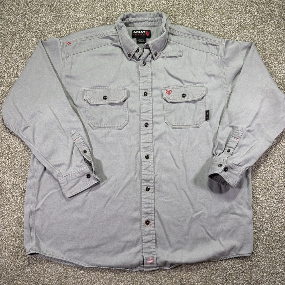 Ariat FR Shirt Mens XXL Gray Long Sleeve Flame Resistant CAT 2 NFPA 2112